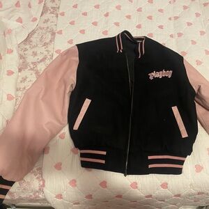 PLAYBOY Black and Pink Bomber Jacket